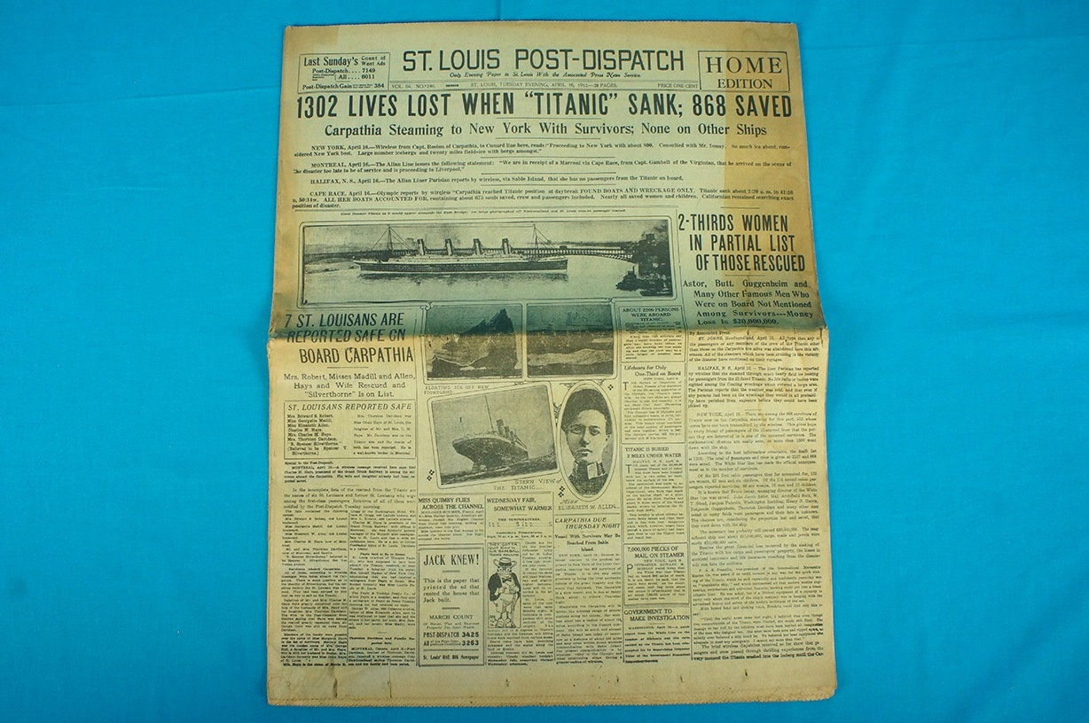 April 16, 1912 TITANIC SANK St. Louis Post-Dispatch Original Newspaper | eBay